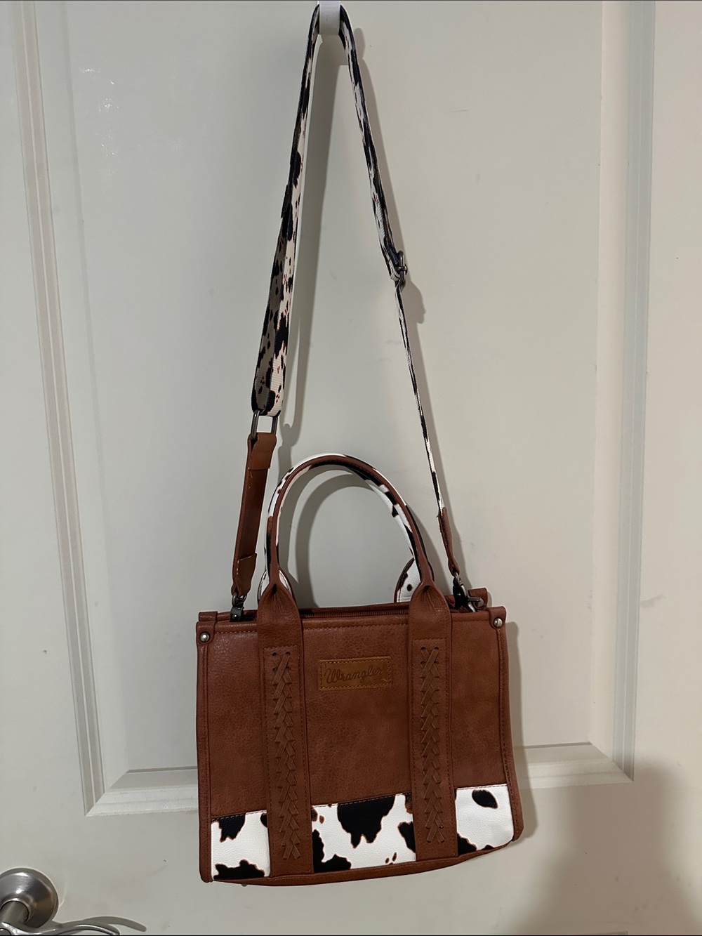 Wrangler Brown Satchel with Cowhide Accent and Printed Strap